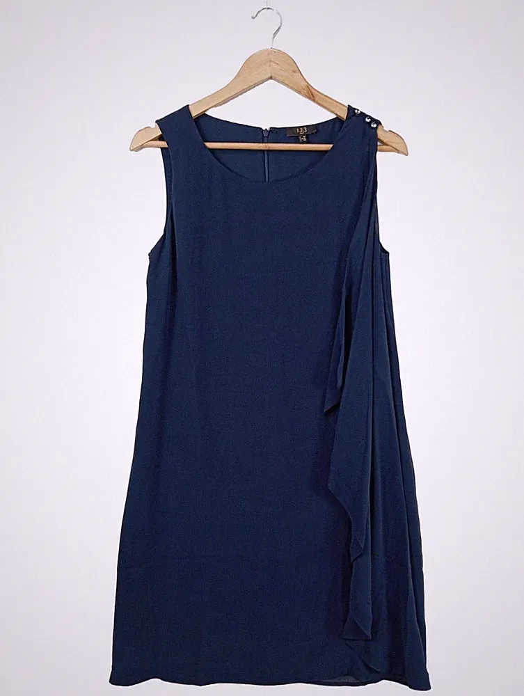 1.2.3 PARIS A-Linien Kleid Damen Kleid Gr. DE 38 blau Elegant