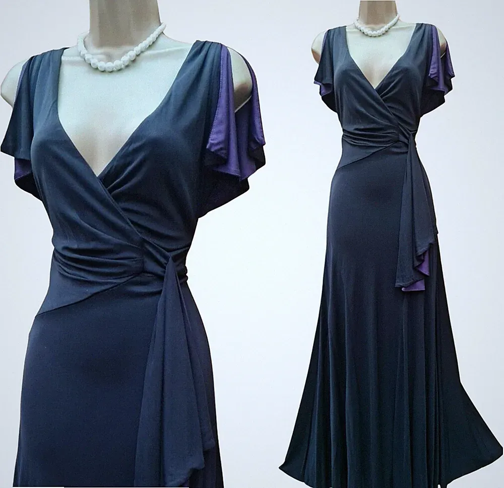 10 UK Karen Millen schwarz Jersey drapiert langes Maxikleid Hochzeit Gast Ballkleid