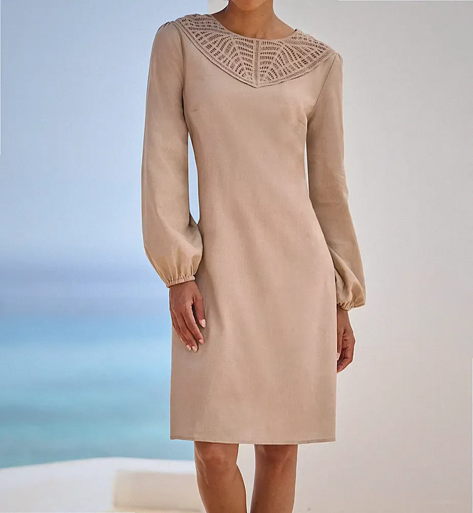 145051- Heine Damen Kleid A-Linie Ballonärmel camel braun NEU Gr. 40 - 46