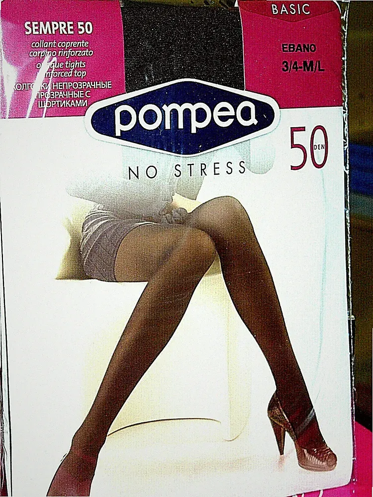 2 Paar Strumpfhosen POMPEA ALWAYS 50 DEN Überwurf verstärkter Körper Gr. 3/4 EBANO
