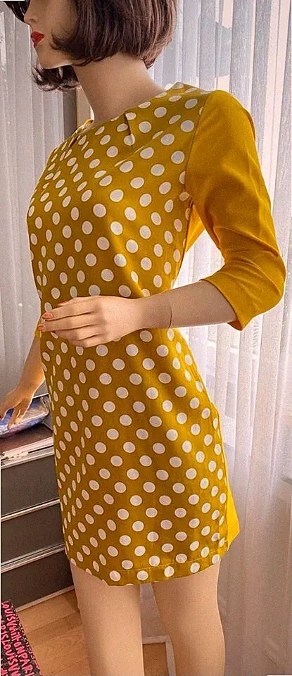 2 St Kleid Etuikleid Elegant Party Cocktail Damenkleid grün gelb gepunktet Gr 40