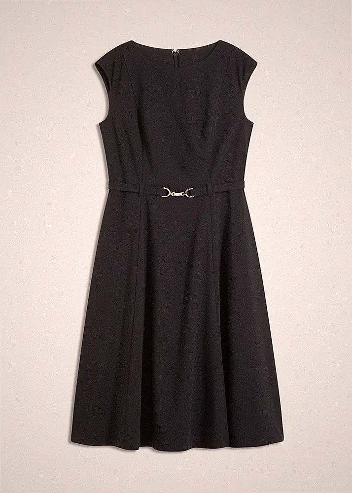 2-tlg elegantes Kleid mit Gürtel Gr. 48 Schwarz Damen Partykleid Etuikleid Neu*