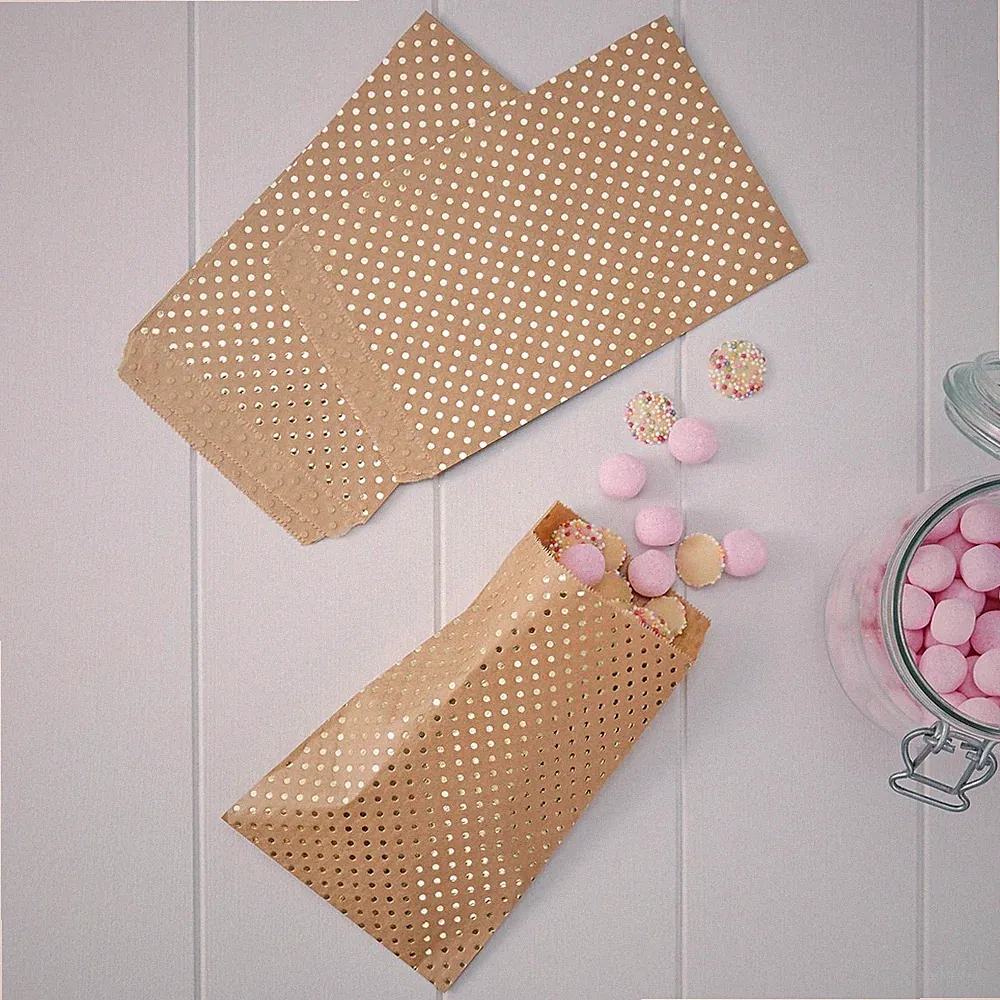 25 Papiertüten zum Befüllen Punkte kraft gold - Hochzeit Gastgeschenk Candy Bar