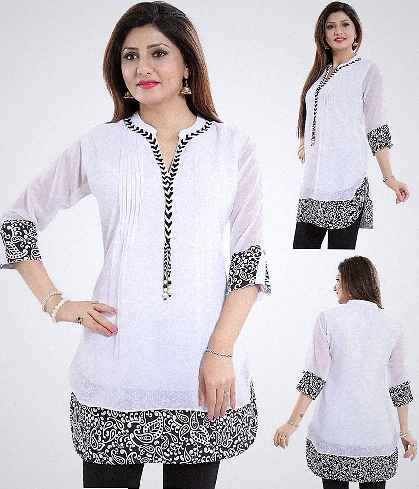 27+ verkauft Kurti für Damen Kleid Georgette A-Linie Kurta Shirtkleid SC1030 WEISS