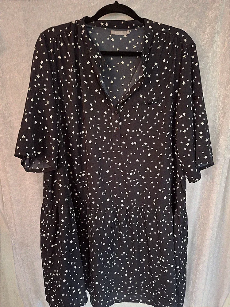 3 SUISSES Hängerchen FRÜHLING Sommer Herbst Kleid 52 blau STERNE edel