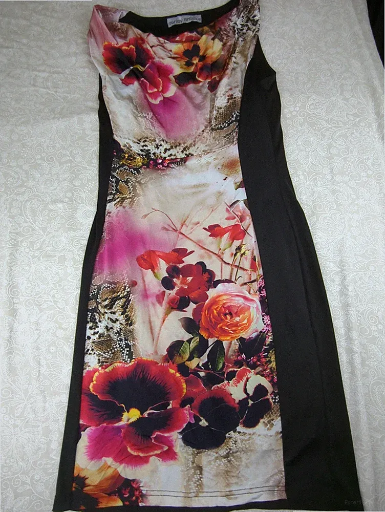 36 S Ashley Brooke ärmellos Kleid lang maxi Etuikleid floralem Frontprin G8