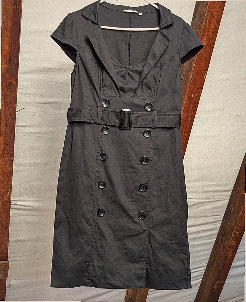3Suisses Trenchkleid Etuikleid Gr. 38 Schwarz Gürtel Stretch Business