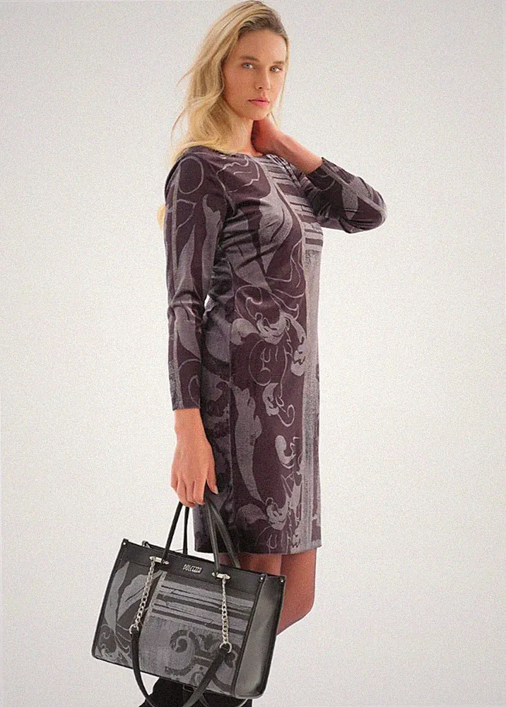 50% Etui Kleid Art by Dolcezza S = 38 schwarz grau Kunstdruck Nicki samtartig