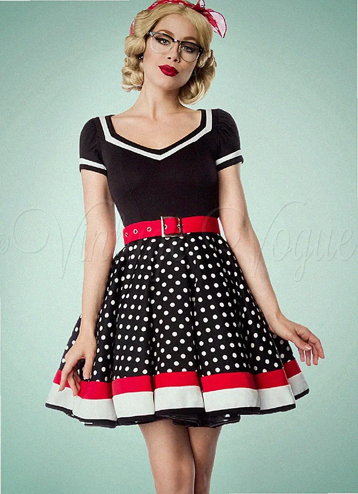 50er Jahre Damen Rockabilly Retro Punkte Vintage Swing Kleid schwarz Gr. 3XL