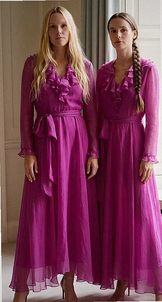 60er MISS ELLIETTE FLOATY LILA transparentes Chiffon HOCHZEITSGAST ABEND Maxi KLEID S