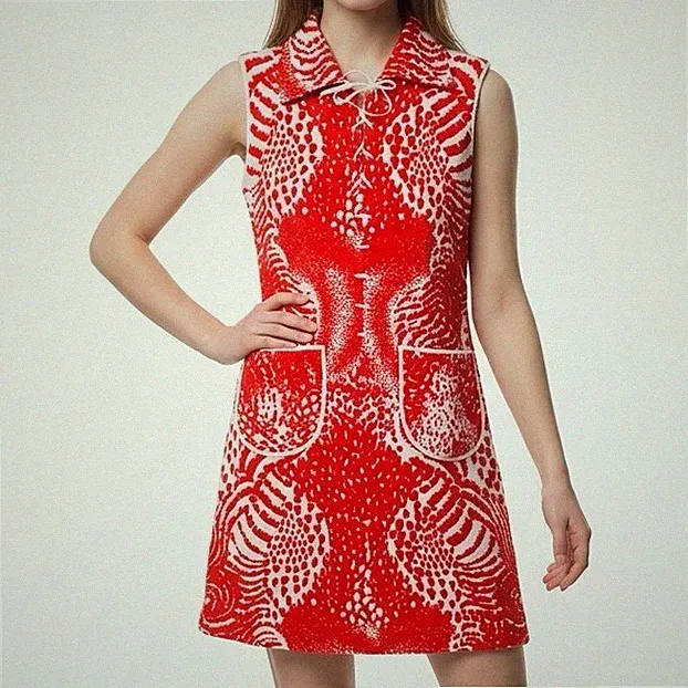 60s Mod Mini Dress, Vanessa Retro Etuikleid, Psychedelic Print Dress, Size 40