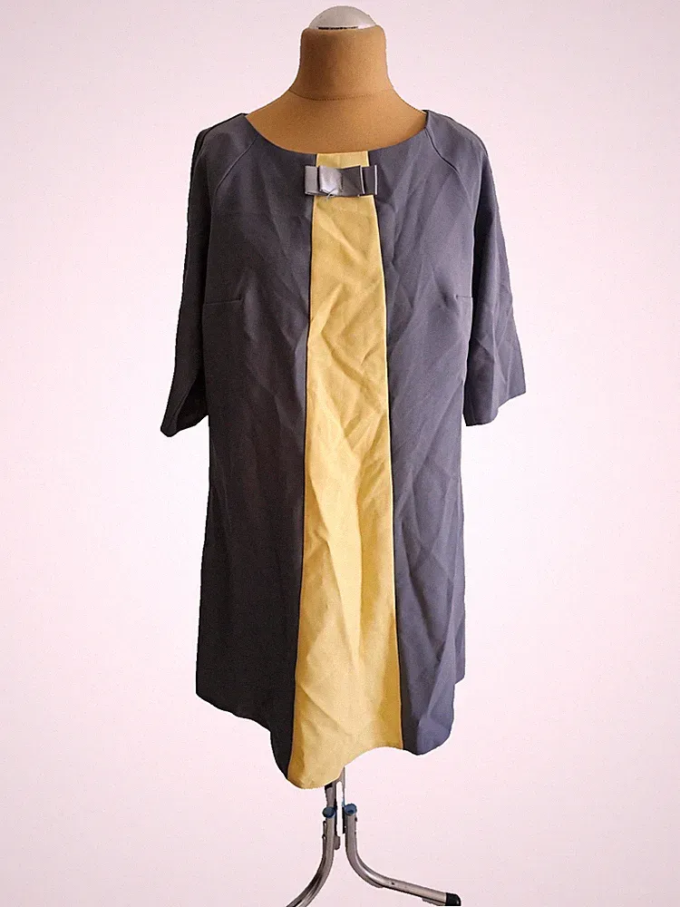 A&A Gr.40-42 A-Linie Kleid Trapez locker grau Schleife 60er Look