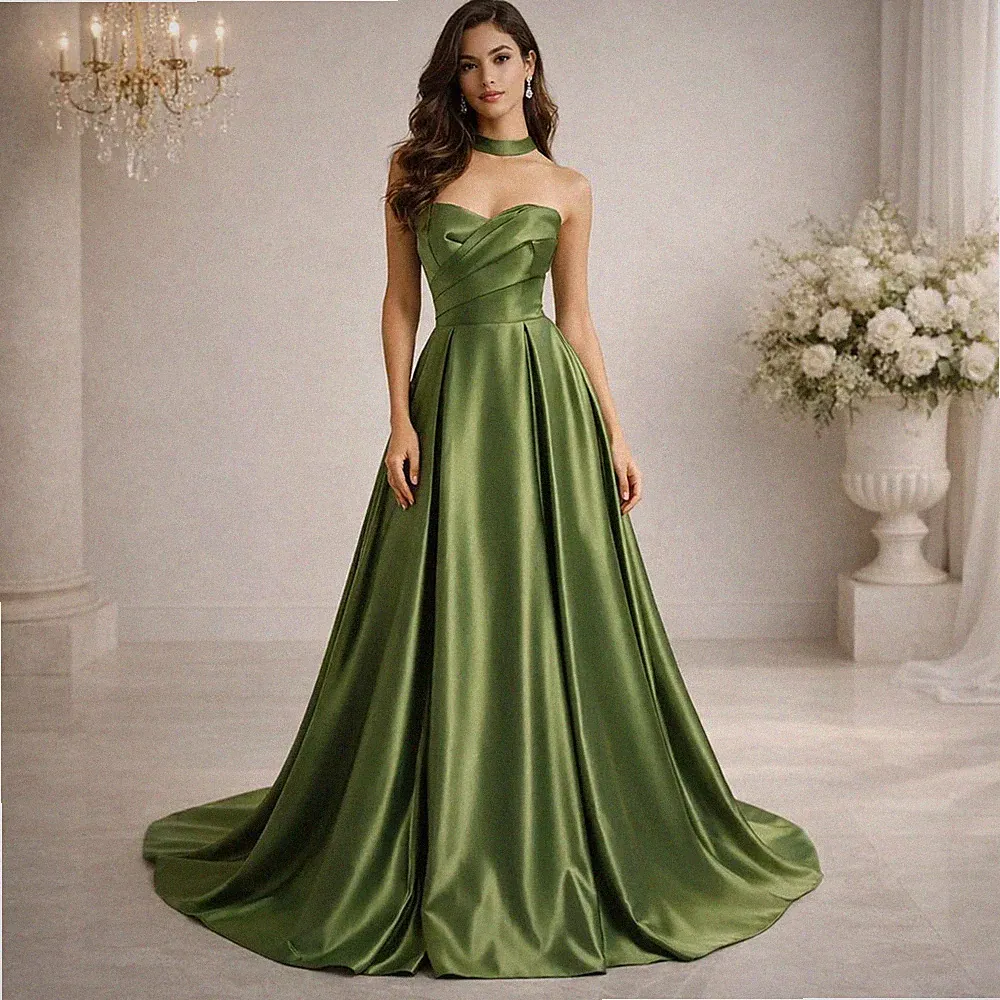 A‑Linie Ballkleid schulterfrei Satin‑Stoff mit Halsband für Feier & Hochzeit