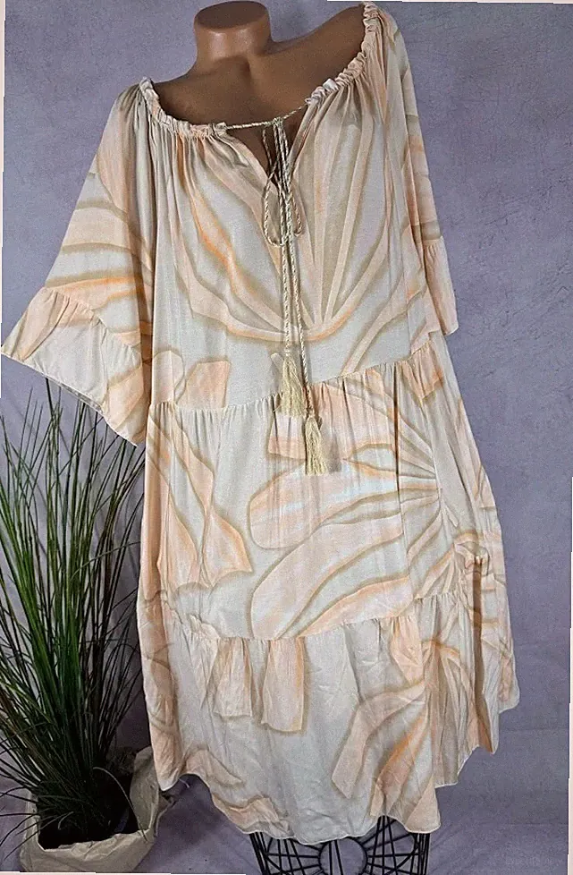 A-linie sommer halbarm KLEID Stufen Tunika Quasten Italy A4 42 44 46