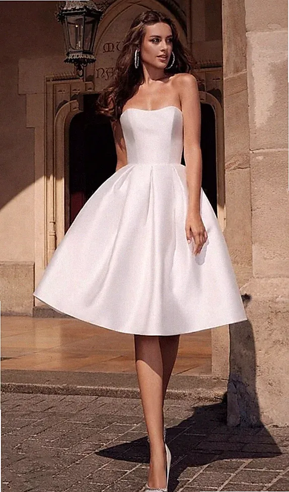 A-Linie weiß trägerlos Brautkleid Größe34-52 Kleid Abschlussball