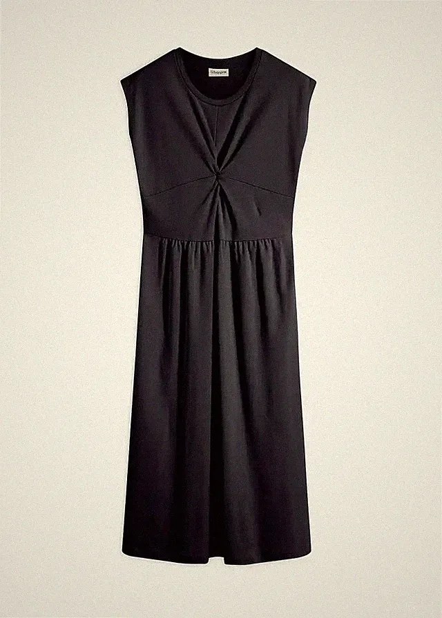 A-Linien-Kleid aus Jersey mit Twist-Detail Gr. 44/46 Schwarz Midi-Dress Neu