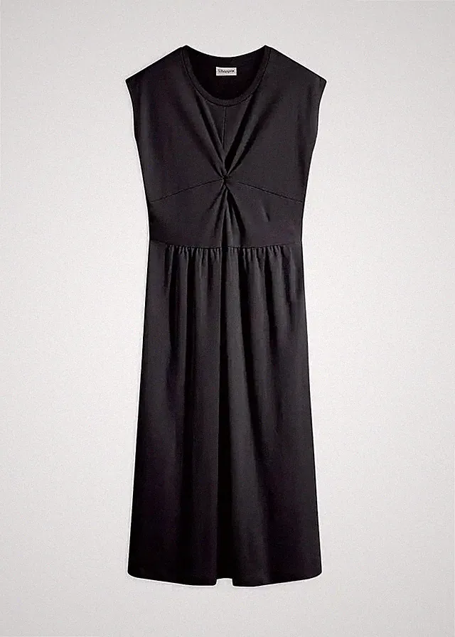 A-Linien-Kleid aus Jersey mit Twist-Detail Gr. 48/50 Schwarz Midi-Dress Neu