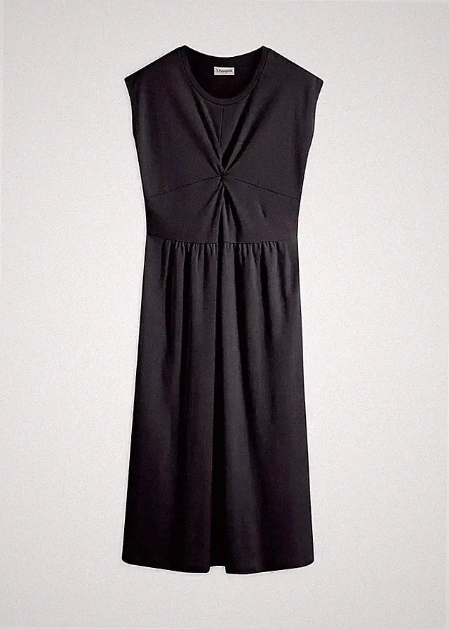 A-Linien-Kleid aus Jersey Twist-Detail Gr. 48/50 Schwarz Midi Sommerkleid Neu*