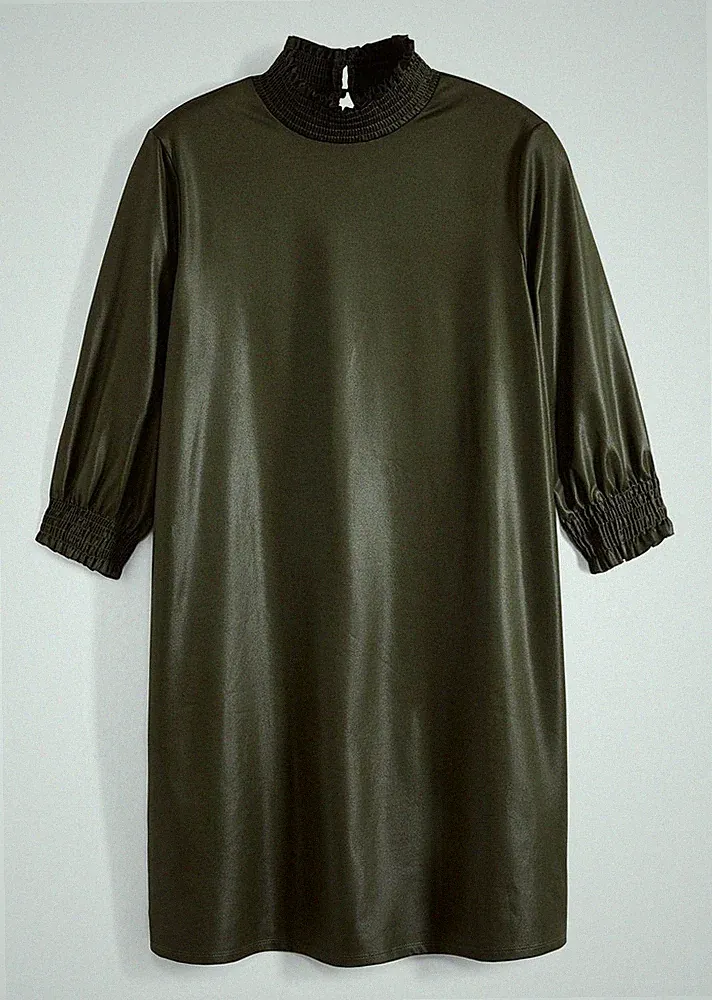 A-Linien-Kleid aus weichem Lederimitat Gr. 36/38 Oliv Mini Freizeitkleid Neu