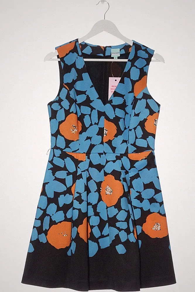 A-Linien Kleid Damen Kleid Gr. DE 36 schwarz-blau-hellorange Casual-Look