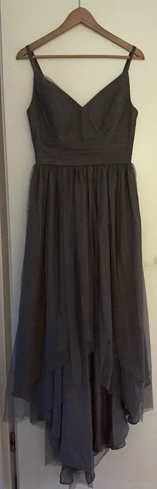 A-LINIEN-KLEID V-AUSSCHNITT, TÜLL, BRAUTJUNGFERNKLEID, FARBE: STAHLGRAU NP 153.