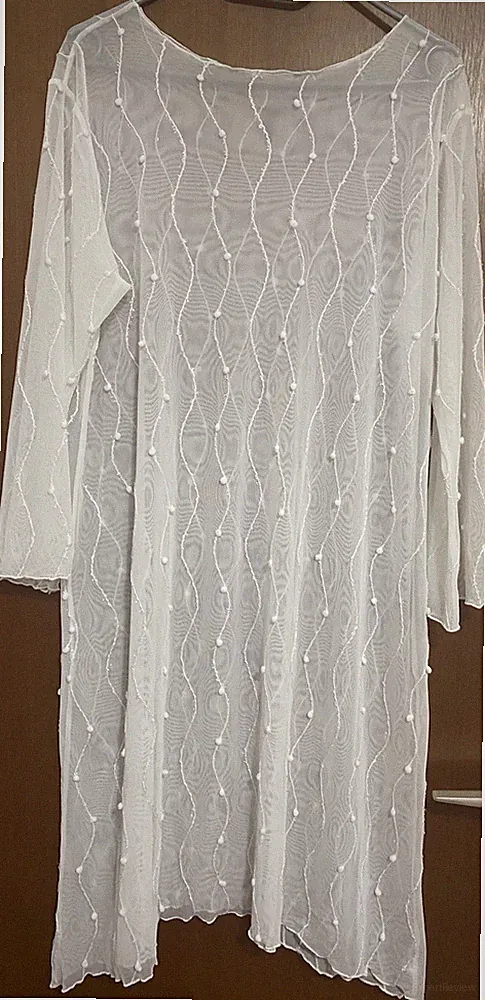 A-Linien-Kleid weiß Mesh bestickt Damen Gr. 40 Langarm elegant