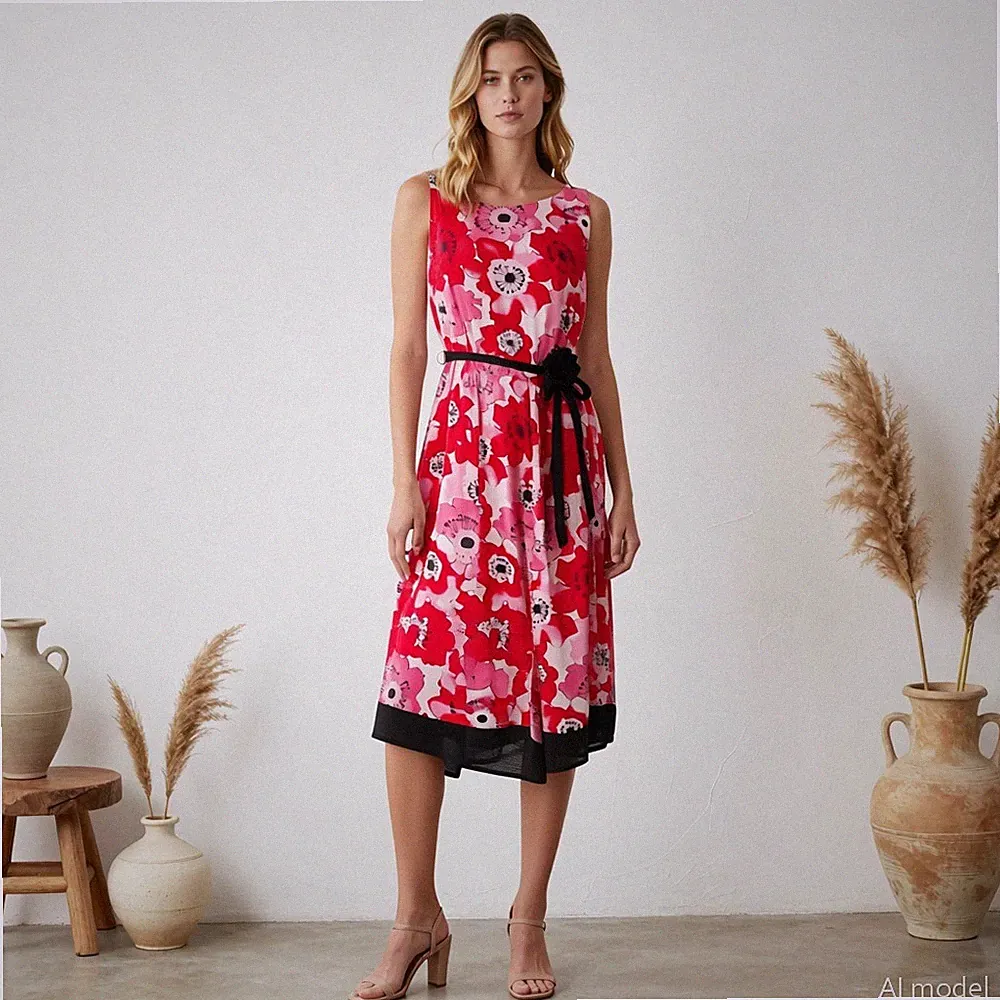 Abend Boho Midi Kleid Mehrfarbig Blumen Baumwollmischung A-Linie M&S Per Gr. 42