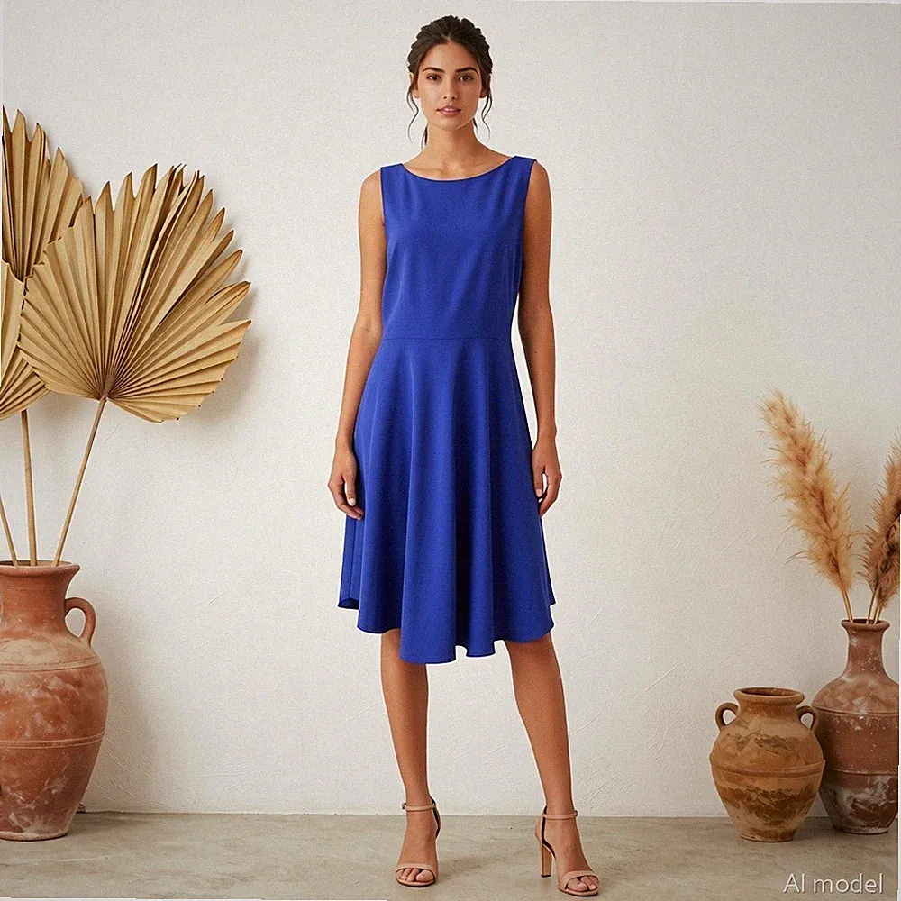 Abend Business Midi Kleid Blau Baumwollmischung A-Linie Ärmellos Monsoon Gr. 42