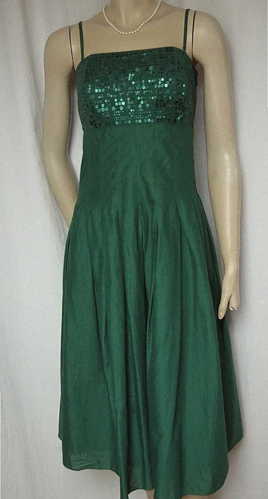 Abendkleid 38 grün Hochzeit Baumwolle Pailletten Kleid bestickt Monsoon festlich
