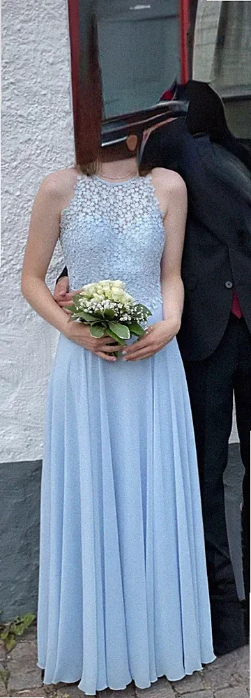 Abendkleid Abschlussballkleid Firmung Abiball lang hellblau Spitze Gr. 36 Luxuar