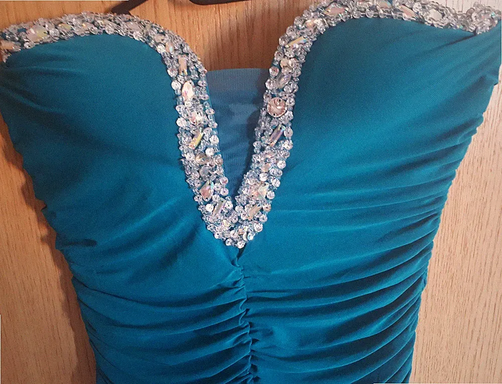 Abendkleid Ball Brautjungfern Meerjungfrau Damen Kleid Strass lang türkis L - XL