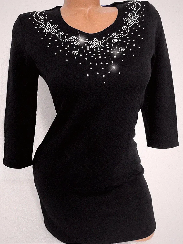 Abendkleid Etuikleid Glitzer Strass Partykleid Halbarm Schwarz 38