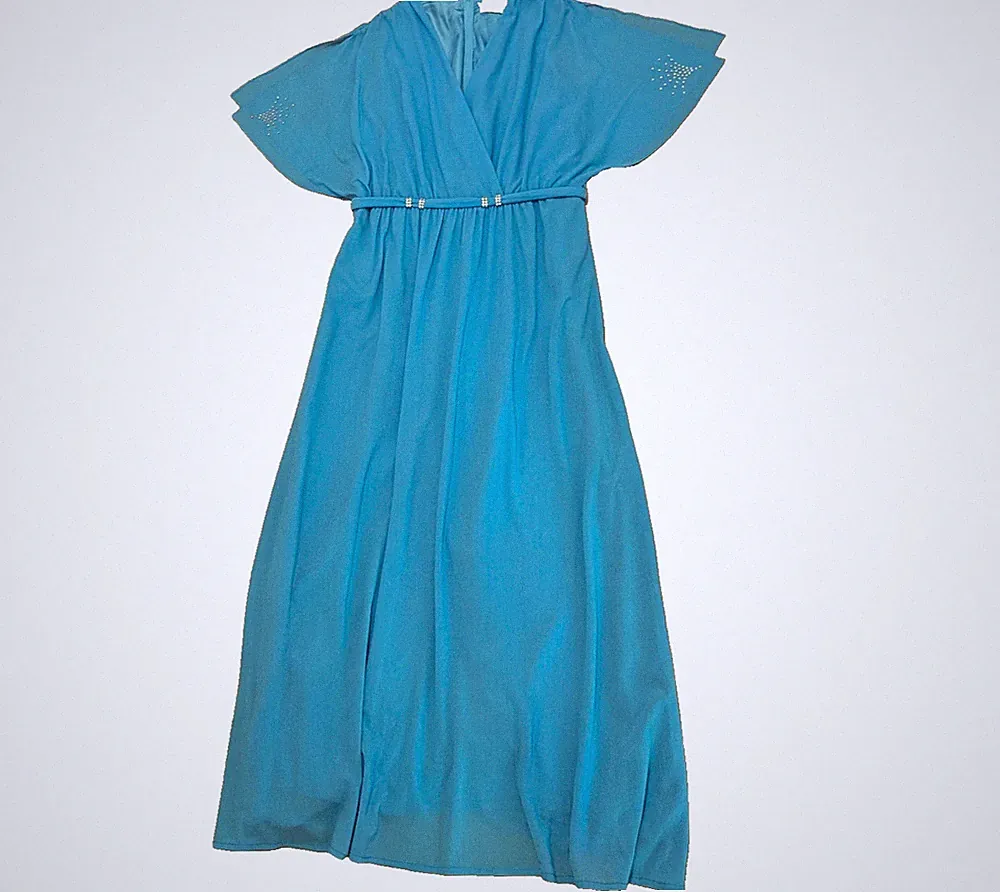 Abendkleid Maxikleid Sommerkleid A-Linien Kleid blau Größe 42