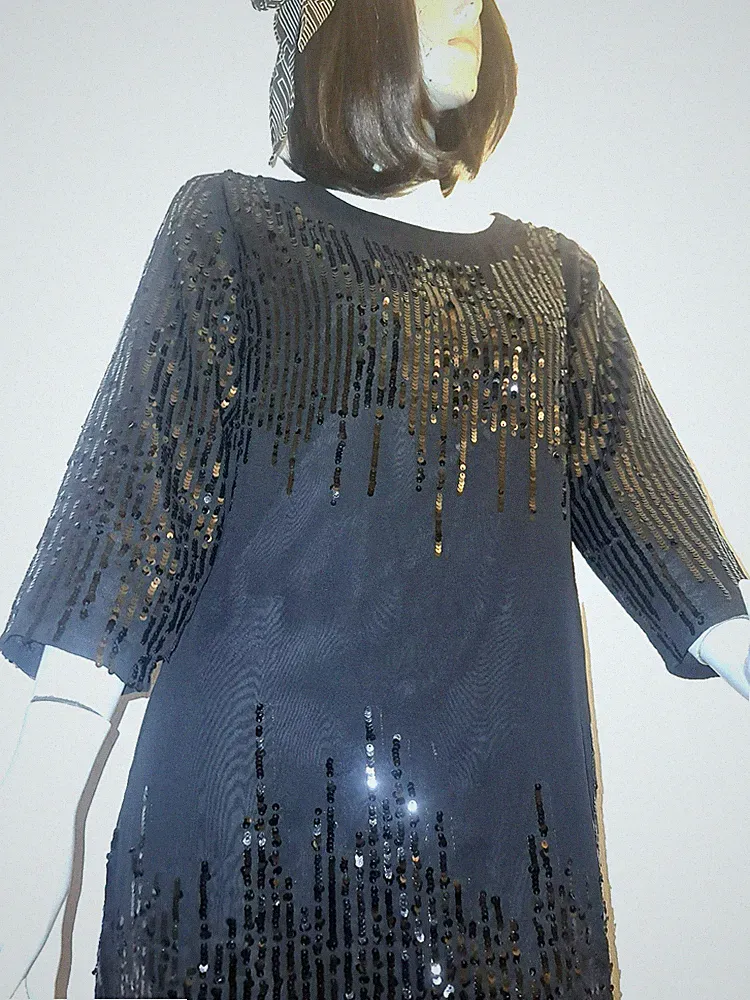 Abendkleid Midi-Kleid Pailletten 38/40 Hängerchen locker Weihnachten Silvester