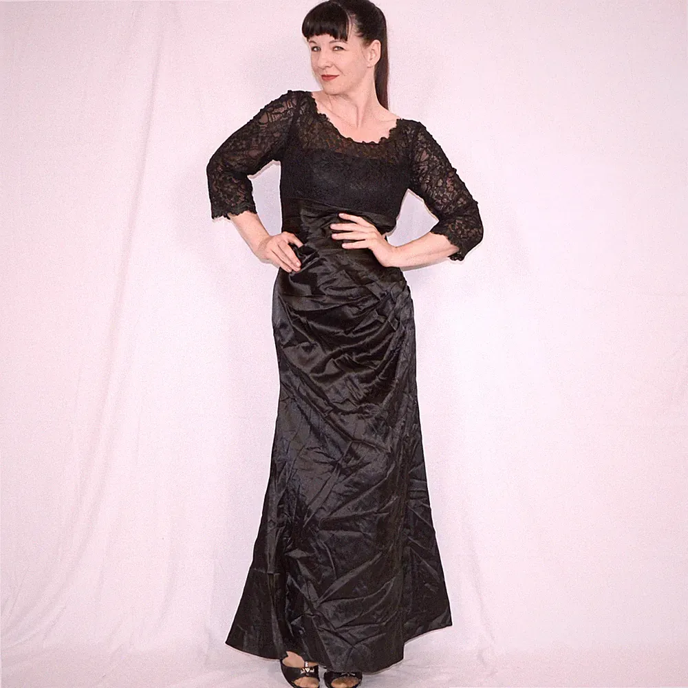 Abendkleid Satin Spitze 3/4 Arm* M (40) * Maxikleid Hochzeitsgast Silvester Gala