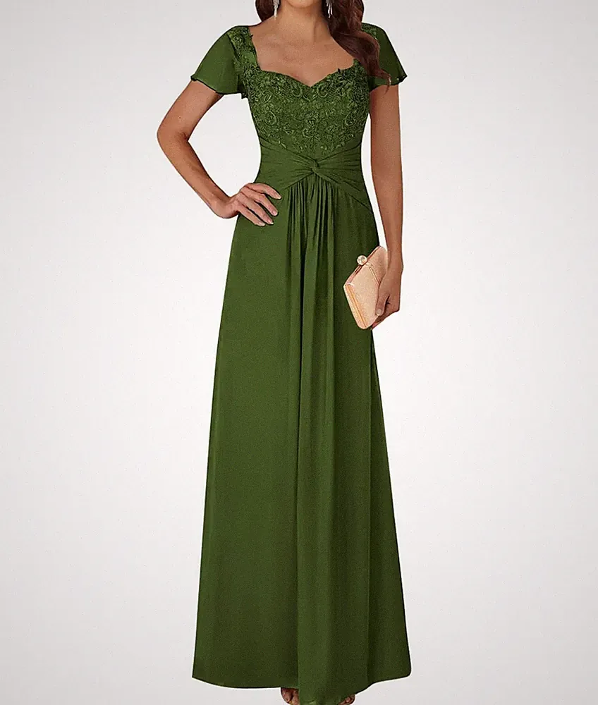 Abendkleider Brautmutterkleider Kurze Ärmel Chiffon Lang Hochzeitsgast Kleider