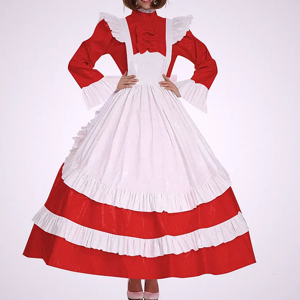 Abschließbare PVC Leder Dienstmädchen Uniform Party Cosplay Kostüm