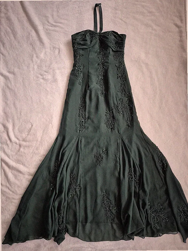 Abschlussballkleid Dunkelolivgrün A-Linie Herzförmiger Ausschnitt Größe M, 40