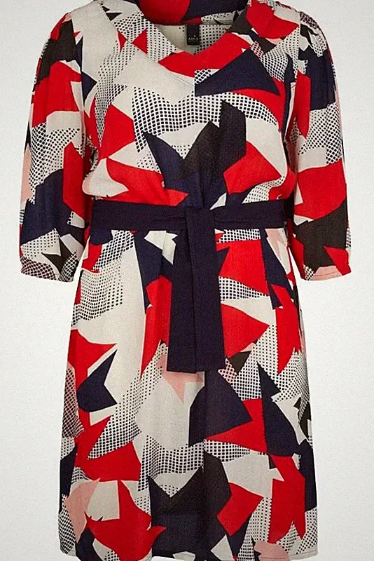 ADIA FASHION Kleid Farb- und Mustermix All-Over Print Gr 46 48 (M) blau weiß rot