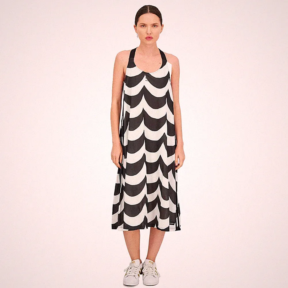adidas X Marimekko Tank Dress Fashion Midi Kleid Sommerkleid H20489 Schwarz Weiß