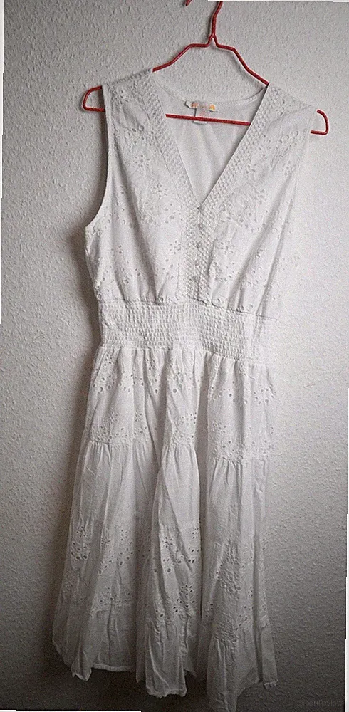 Ärmellos Damen Sommerkleid Strandkleid Weiß Durchbrochen Midi Lang XL