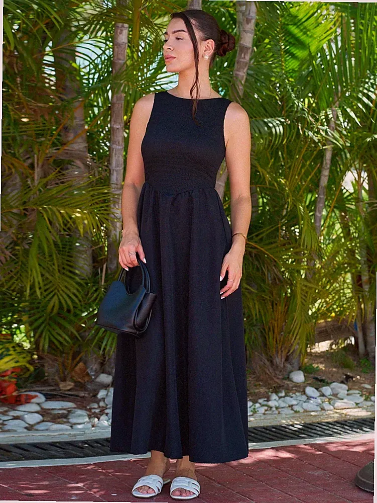 Ärmelloses A Linien Kleid für Damen in Schwarz