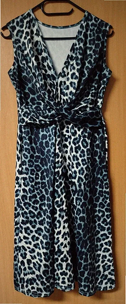 Ärmelloses A-Linien-Midi-Kleid mit V-Ausschnitt und Leopardenmuster für Damen