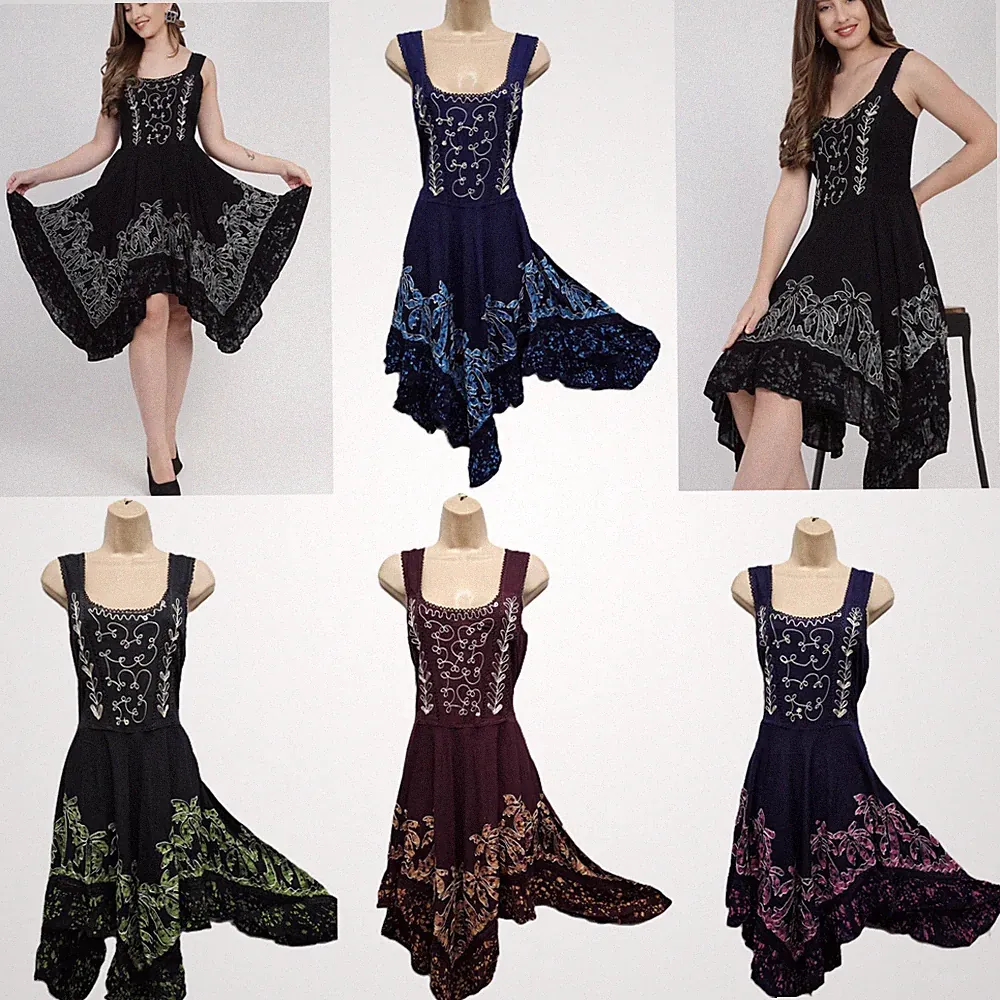 Ärmelloses Kleid Batik asymmetrisch Einstecktuchsaum Bohemian One Size 12 14 16