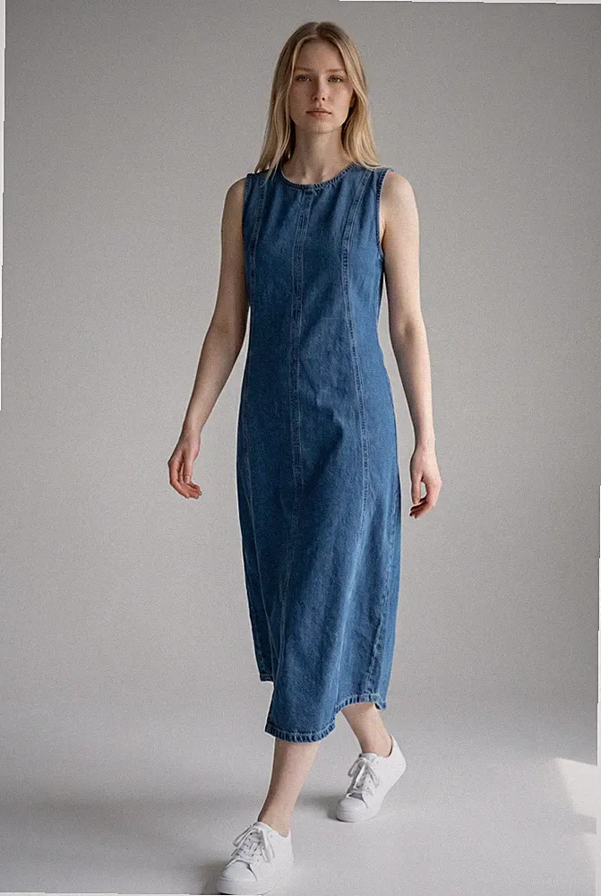 Ärmelloses TU Denim Sommer Baumwollmischung Kleid Größe 8-22