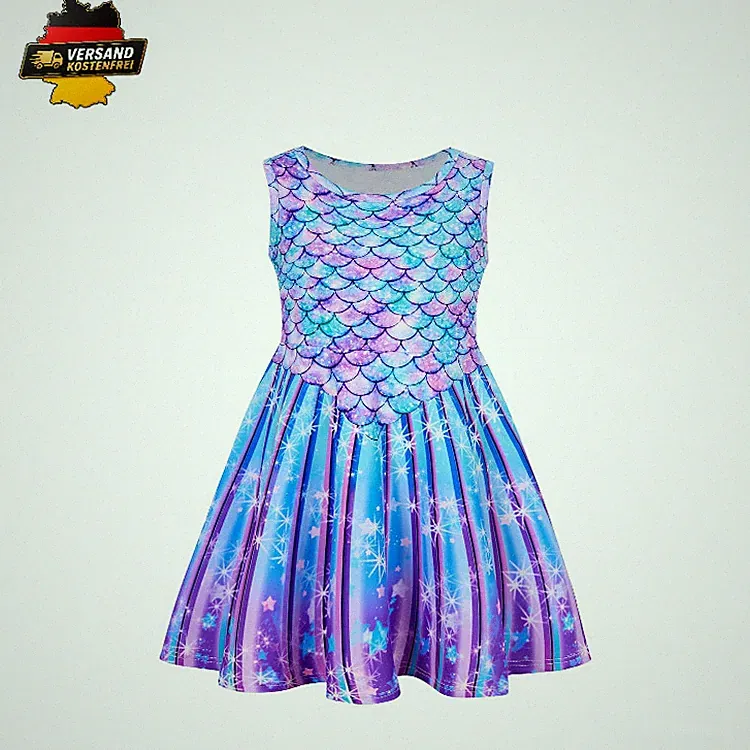 AIDEAONE Mädchenkleid Schmetterling A-Linie Ärmelloses Sommerkleid Buntes