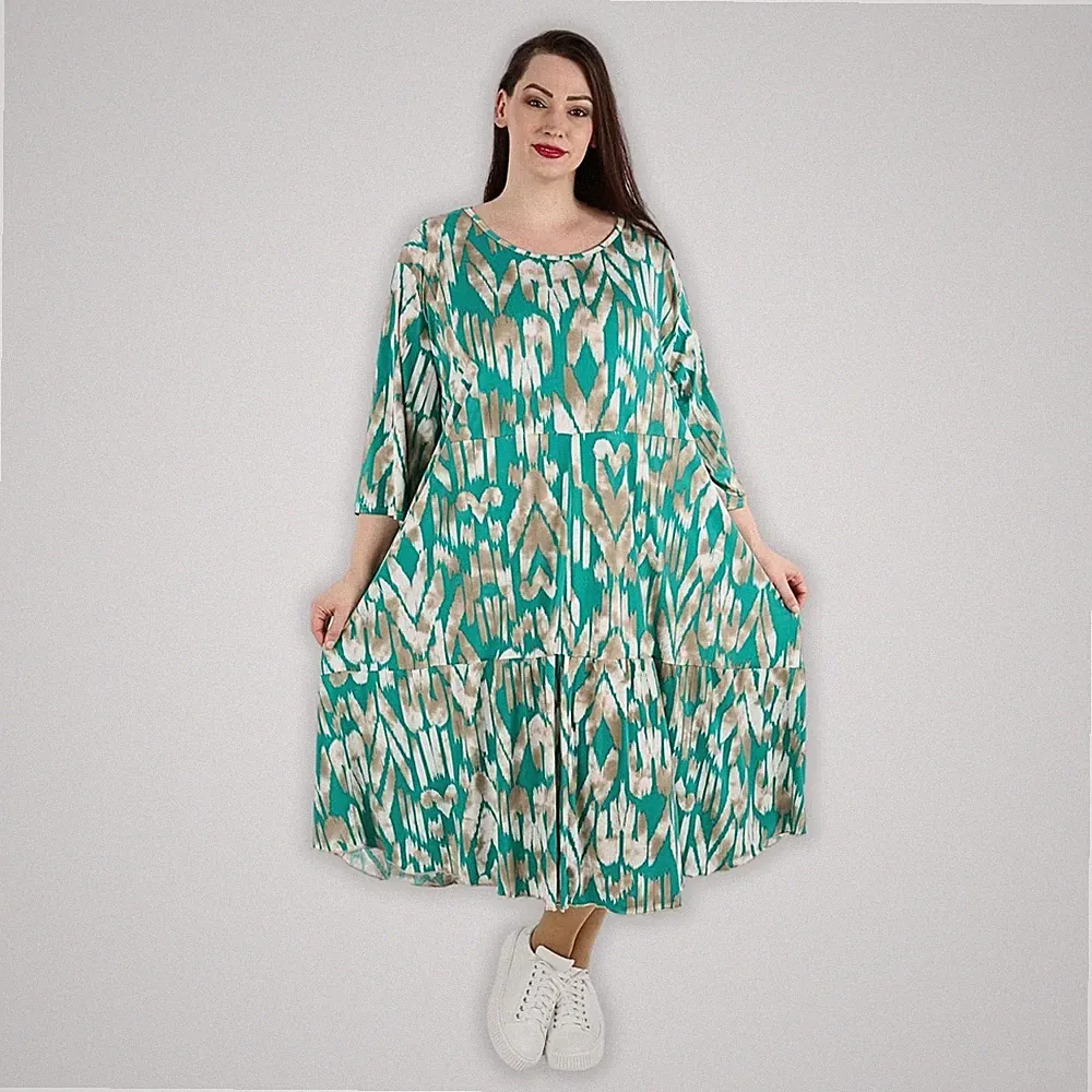 AKH Kleid 120 cm lang ca 50 52 54 56 NEU A-Linie Volant grün beige