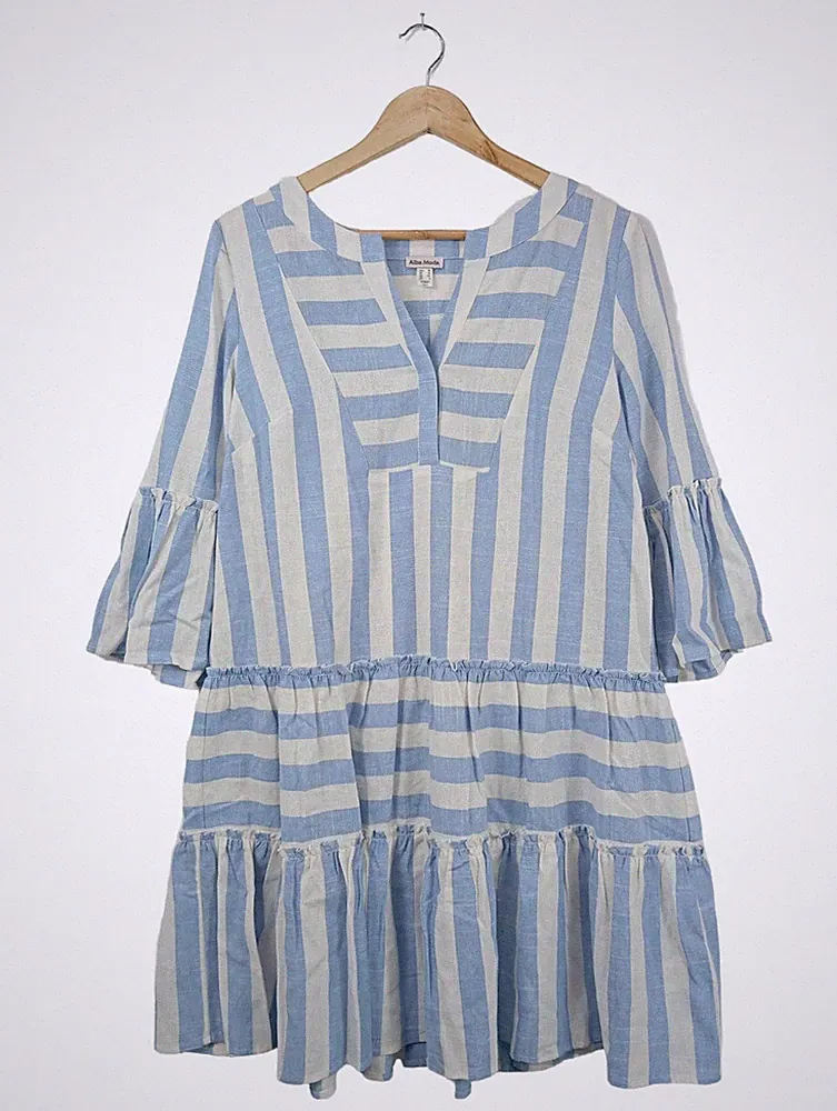 ALBA MODA A-Linien Kleid Damen Kleid Gr. DE 38 himmelblau-weiß Casual-Look