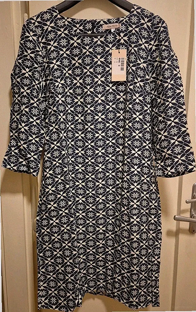 ALBA MODA Etuikleid Marine Blau bedruckt knielang 3/4Arm A654863 Gr. 38 NEU