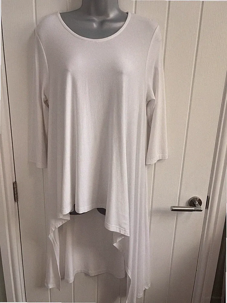 Alembika Kleid Gr.1 UK8 Midi weiß Jersey asymmetrischer Saum Lagenlook Oversize